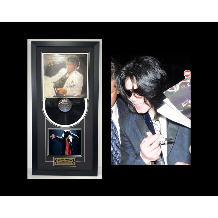 Michael Jackson "Thriller" lp signed with proof and museum quality frame with plexi 18x34 2995
