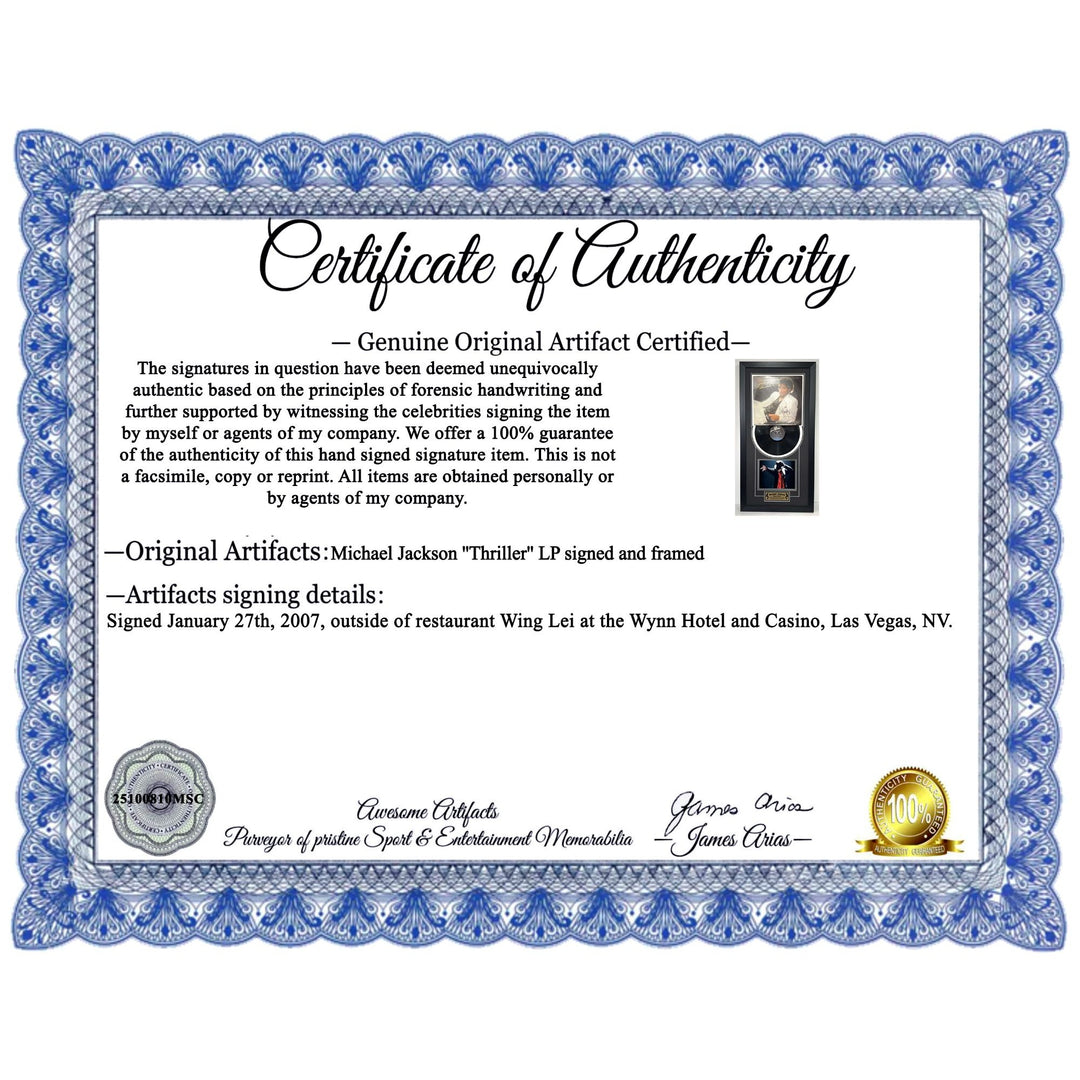 Michael Jackson "Thriller" lp signed with proof and museum quality frame with plexi 18x34 2995