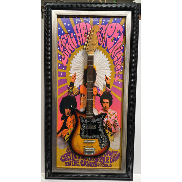 Jimi Hendrix, Noel Redding, Mitch Mitchell, Teisco Audition Kawai Zen-On electric guitar signed with proof and museum quality frame 27x52