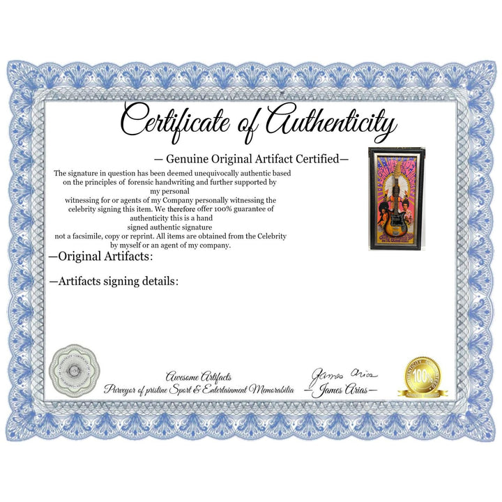 Jimi Hendrix, Noel Redding, Mitch Mitchell, Teisco Audition Kawai Zen-On electric guitar signed with proof and museum quality frame 27x52