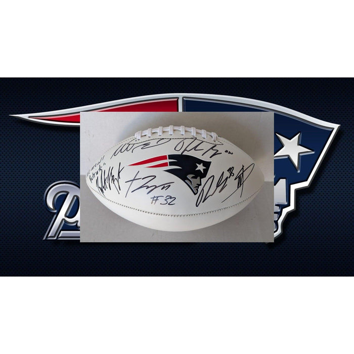 New England Patriots full size logo football Robert Kraft, Drake Maye, Mike Vrabel, TreVeyon Henderson, Rhamondre Stevenson, Stefon Diggs