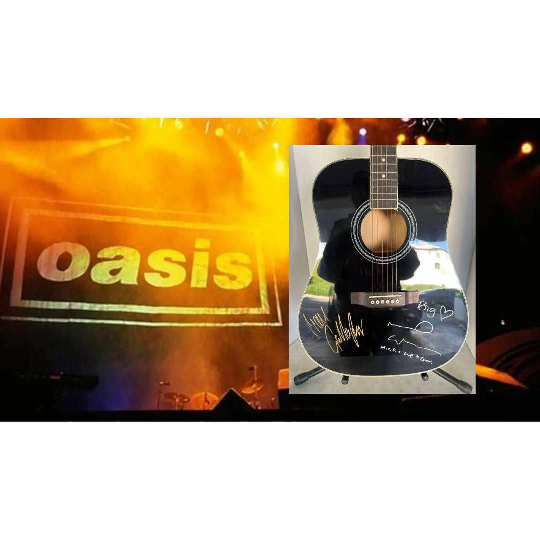 Noel Gallagher & Liam Gallagher Oasis full size acoustic guitar signed with proof