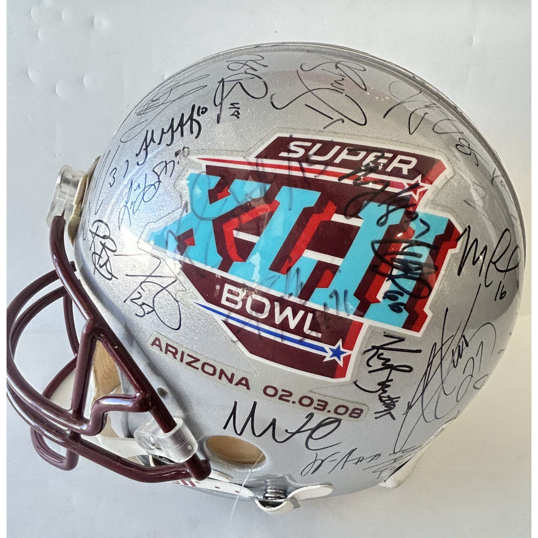 Superbowl XLII Riddell Pro authentic team signed helmet Wes Welker , Tom Brady, Bill Belachick, Teddy Bruschi, Randy Moss New England