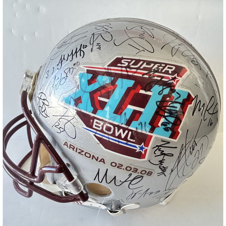 Superbowl XLII Riddell Pro authentic team signed helmet Wes Welker , Tom Brady, Bill Belachick, Teddy Bruschi, Randy Moss New England