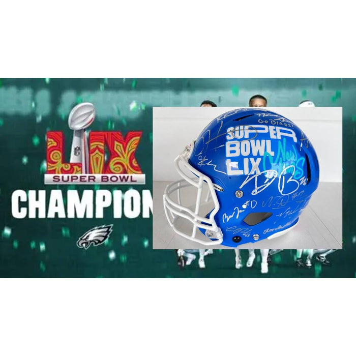 Super Bowl LIX 2025 Philadelphia Eagles pro game model helmet team signed with 40 plus signatures & signing proof .