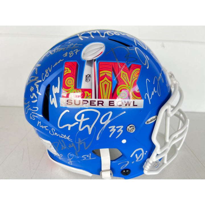 Super Bowl LIX 2025 Philadelphia Eagles pro game model helmet team signed with 40 plus signatures & signing proof .