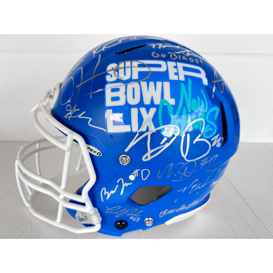 Super Bowl LIX 2025 Philadelphia Eagles pro game model helmet team signed with 40 plus signatures & signing proof .