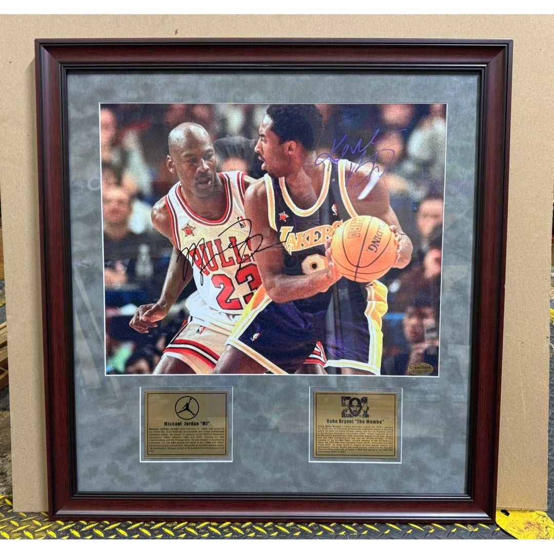 Michael Jordan Chicago Bulls Kobe Bryant Los Angeles Lakers 16x20 photograph signed and framed with proof