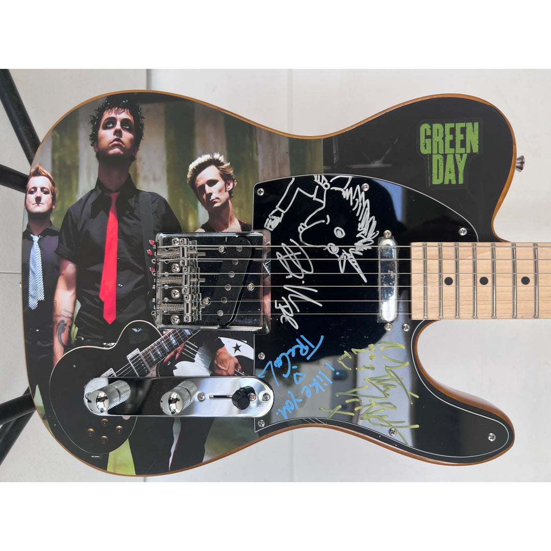 Green Day  Billie Joe Armstrong  Tré Cool Telecaster electric guitar signed with proof.