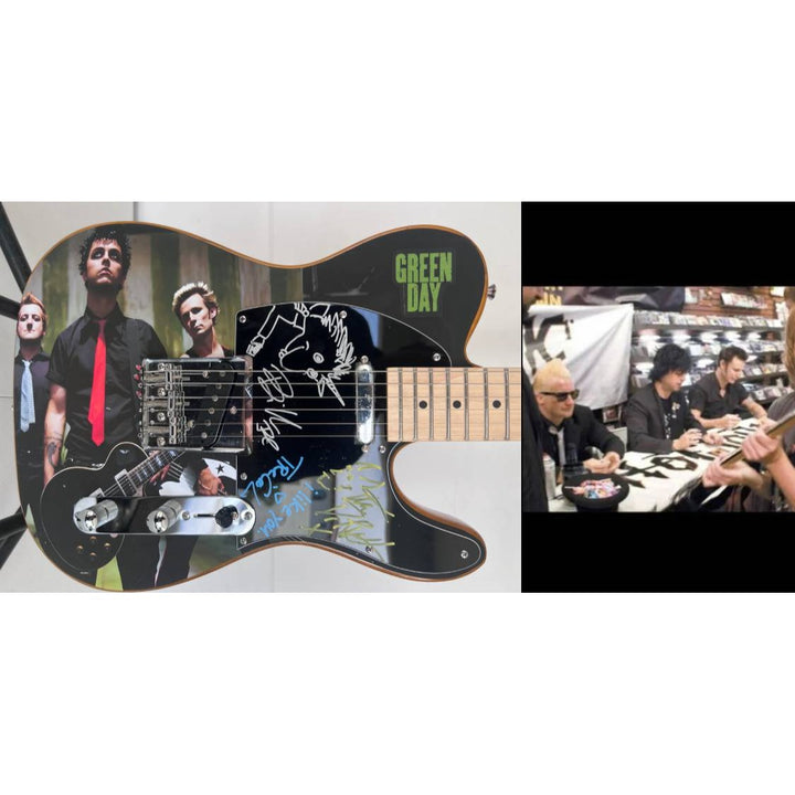 Green Day  Billie Joe Armstrong  Tré Cool Telecaster electric guitar signed with proof.