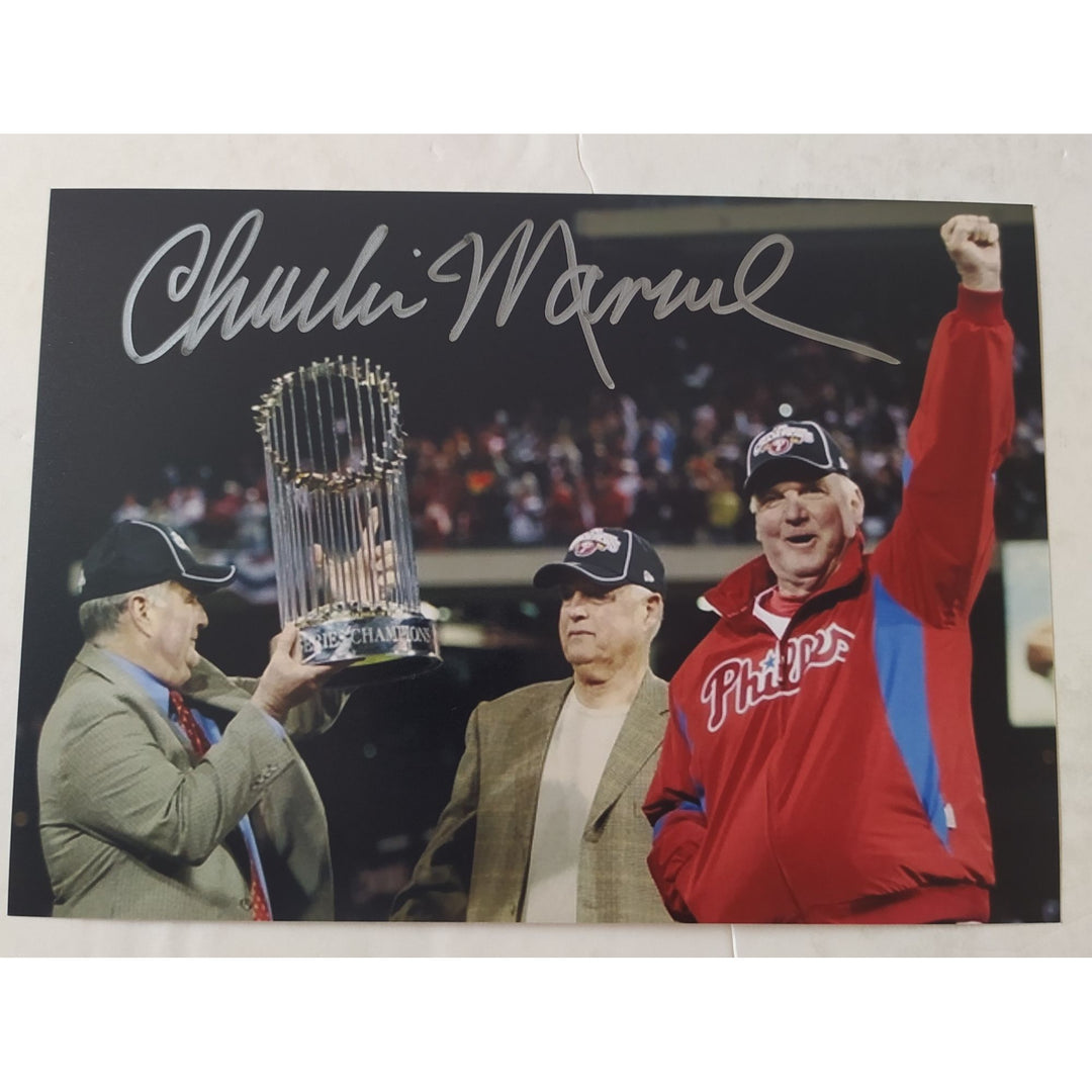 Charlie Manuel, Philadelphia, Phillies, 2008, World Series, Champions, 5x7 photos, signed, with proof