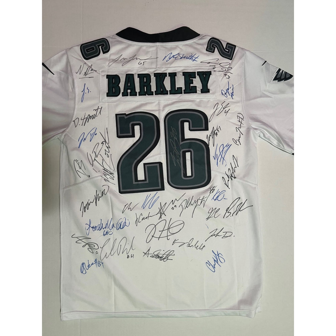 Philadelphia Eagles Saquon Barkley game model jersey  AJ Brown Jalen Hurts 40 members 2024 team signed with proof