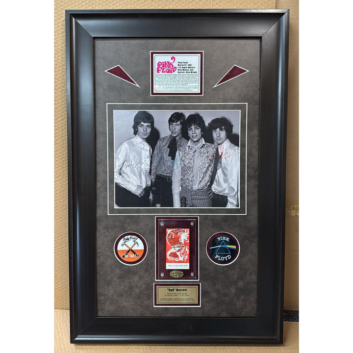 Pink Floyd 11x14 photo signed Roger Waters Nick Mason Richard Wright and original concert ticket signed by Syd Barrett with proof.