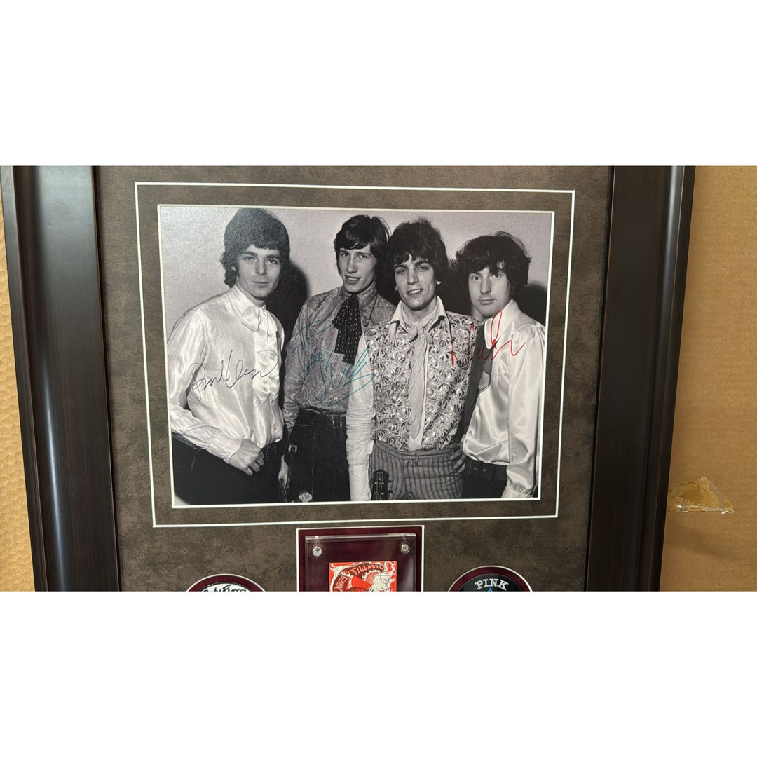 Pink Floyd 11x14 photo signed Roger Waters Nick Mason Richard Wright and original concert ticket signed by Syd Barrett with proof.
