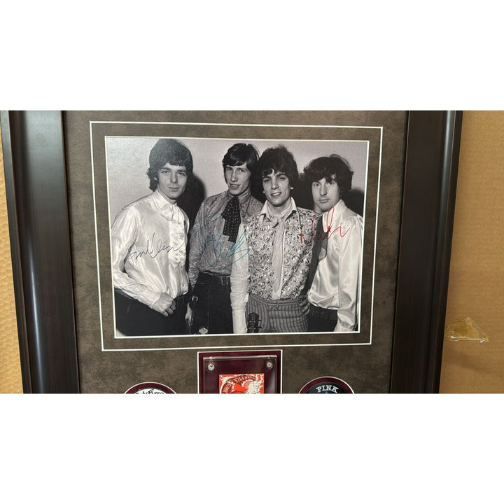 Pink Floyd 11x14 photo signed Roger Waters Nick Mason Richard Wright and original concert ticket signed by Syd Barrett with proof.
