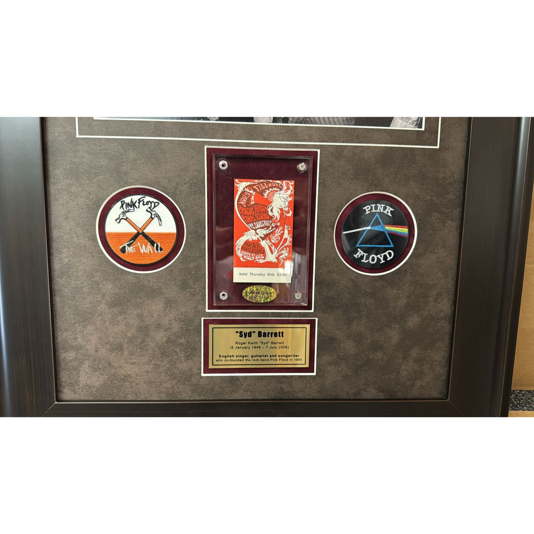 Pink Floyd 11x14 photo signed Roger Waters Nick Mason Richard Wright and original concert ticket signed by Syd Barrett with proof.