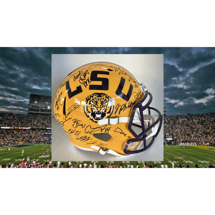 Joe Burrow Ja'Marr Chase LSU Tigers full size National Champions Ridell helmet signed with with proof