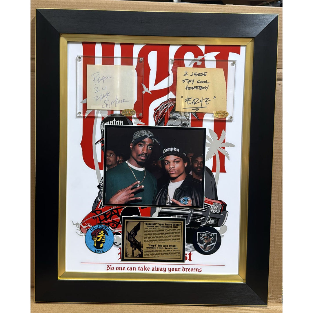 Tupac Shakur & Eric Lynn Wright "Eazy - E" autograph page book signed with proof and museum quality frame 24x28