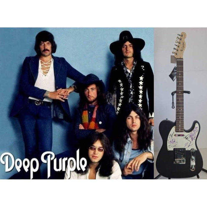 Deep Purple Ian Gillen , Richie Blackmore , Jon Lord , Ian Paice and Roger Glover Fender telecaster electric guitar signed with proof