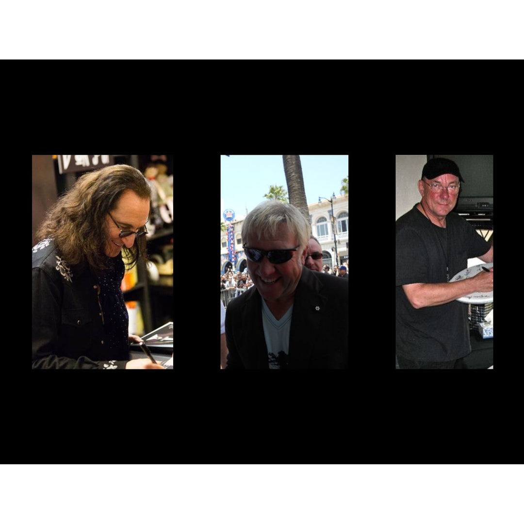 Neil Peart Alex Lifeson and Geddy Lee Rush Les Paul full size electric guitar signed with inscriptions and proof - Awesome Artifacts