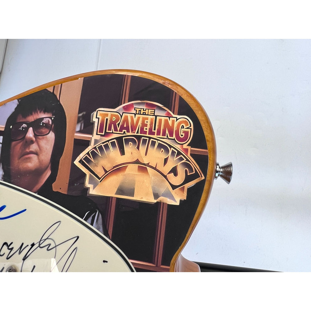 Traveling  Wilburys Roy Orbison Jeff Lynne Bob Dylan Tom Petty George Harrison full size electric guitar signed  with proof.