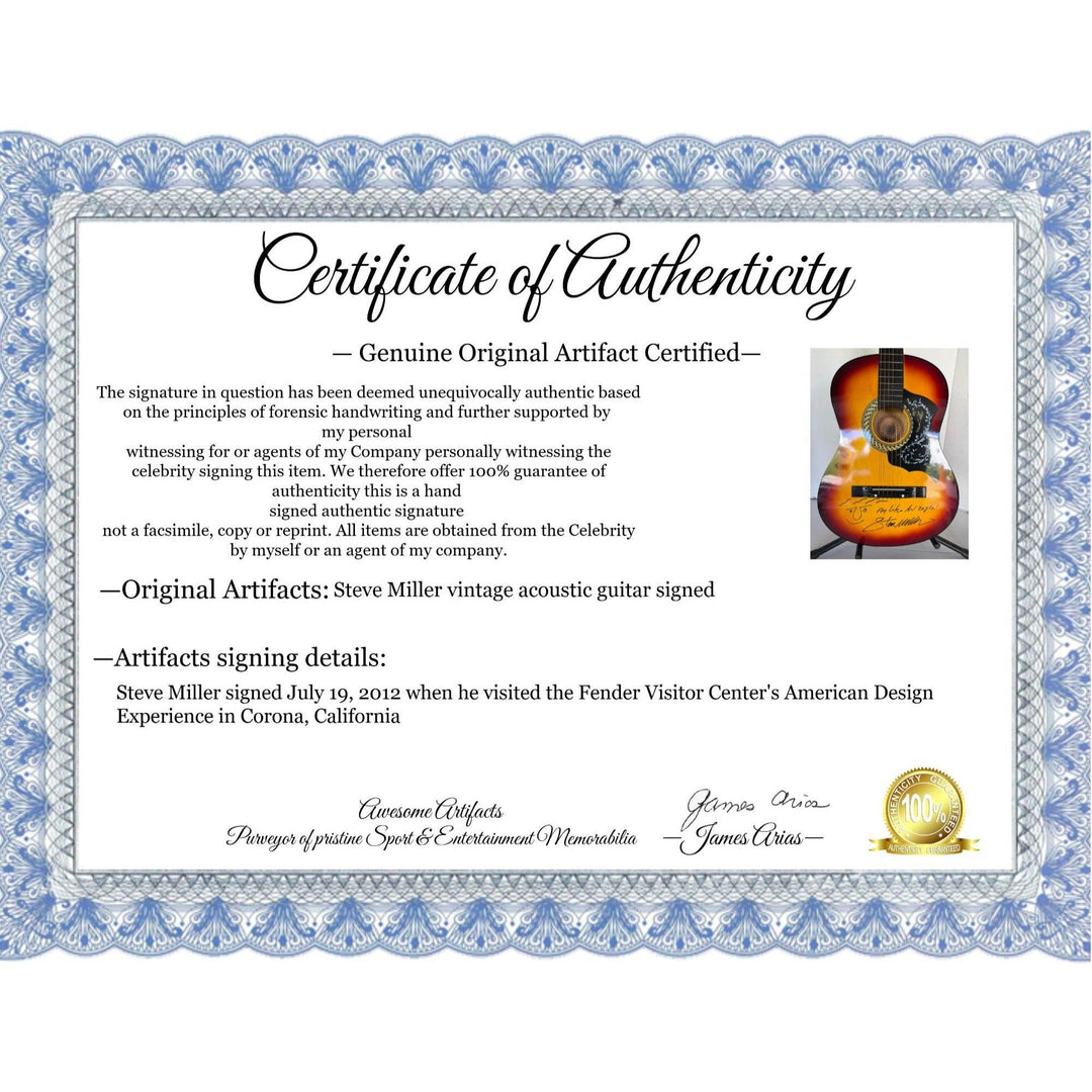 Steve Miller vintage acoustic guitar signed with proof