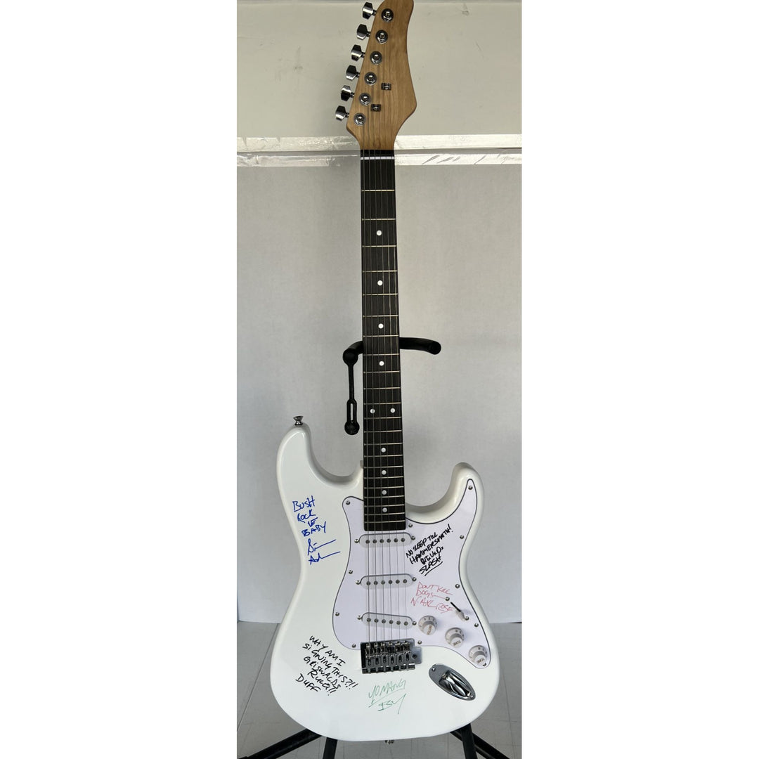 Vintage Guns N Roses signed electric guitar with inscriptions Axl Rose, Slash, Duff McKagan, Steven Adler,  Izzy Stradlin, signed with proof