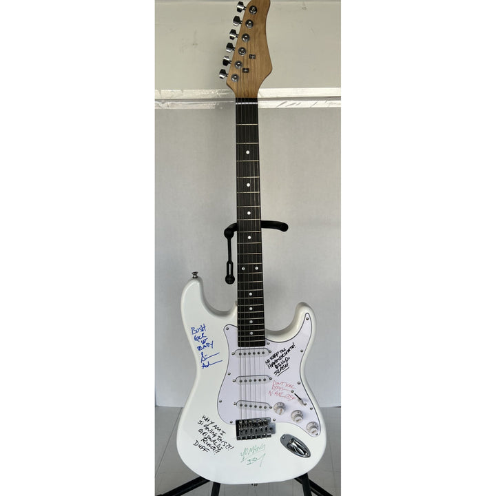 Vintage Guns N Roses signed electric guitar with inscriptions Axl Rose, Slash, Duff McKagan, Steven Adler,  Izzy Stradlin, signed with proof