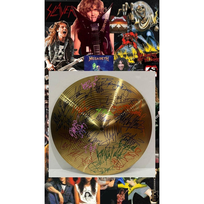 Heavy Metal Legends Black Sabbath, Metallica, Pantera, Slayer, Judas Priest, cymbal signed with proof