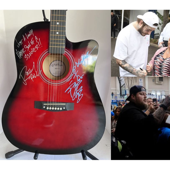 Jelly Roll signed "SON OF A SINNER" Hanswritten Lyric & Post Malone 38' acoustic guitar signed with proof