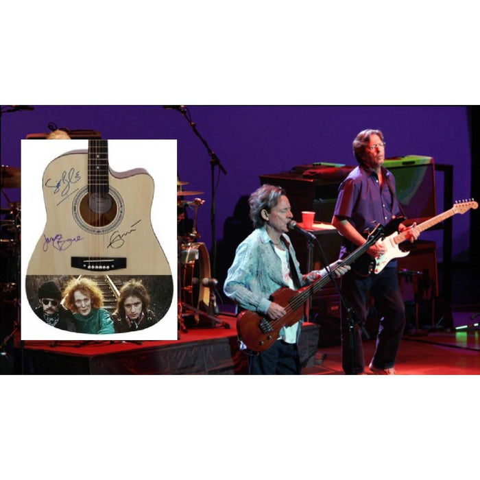 Ginger Baker, Eric Clapton, Jack Bruce Cream band full size acoustic guitar signed with proof