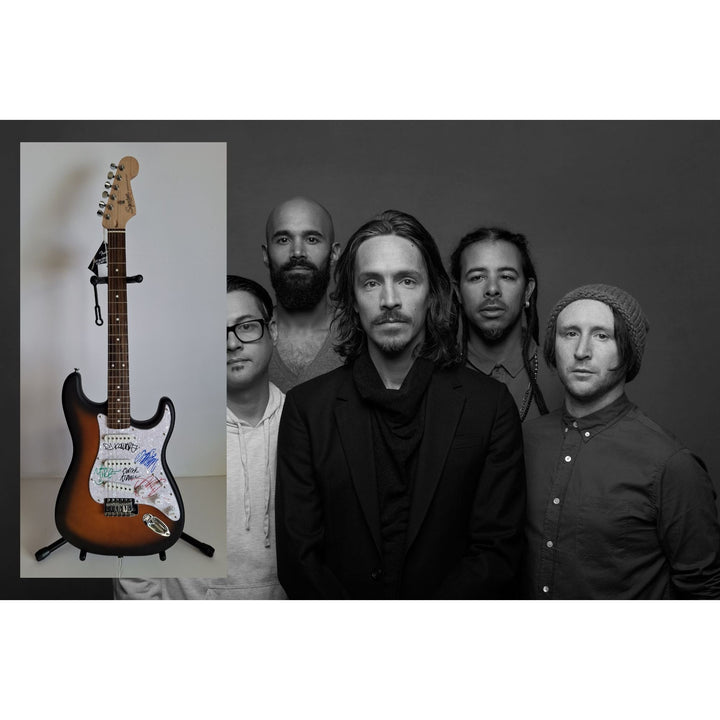 Dirk Lance, Jose Pasillas, Mike Einzinger and Brandon Boyd, Incubus, Fender Stratocaster electric guitar signed with proof