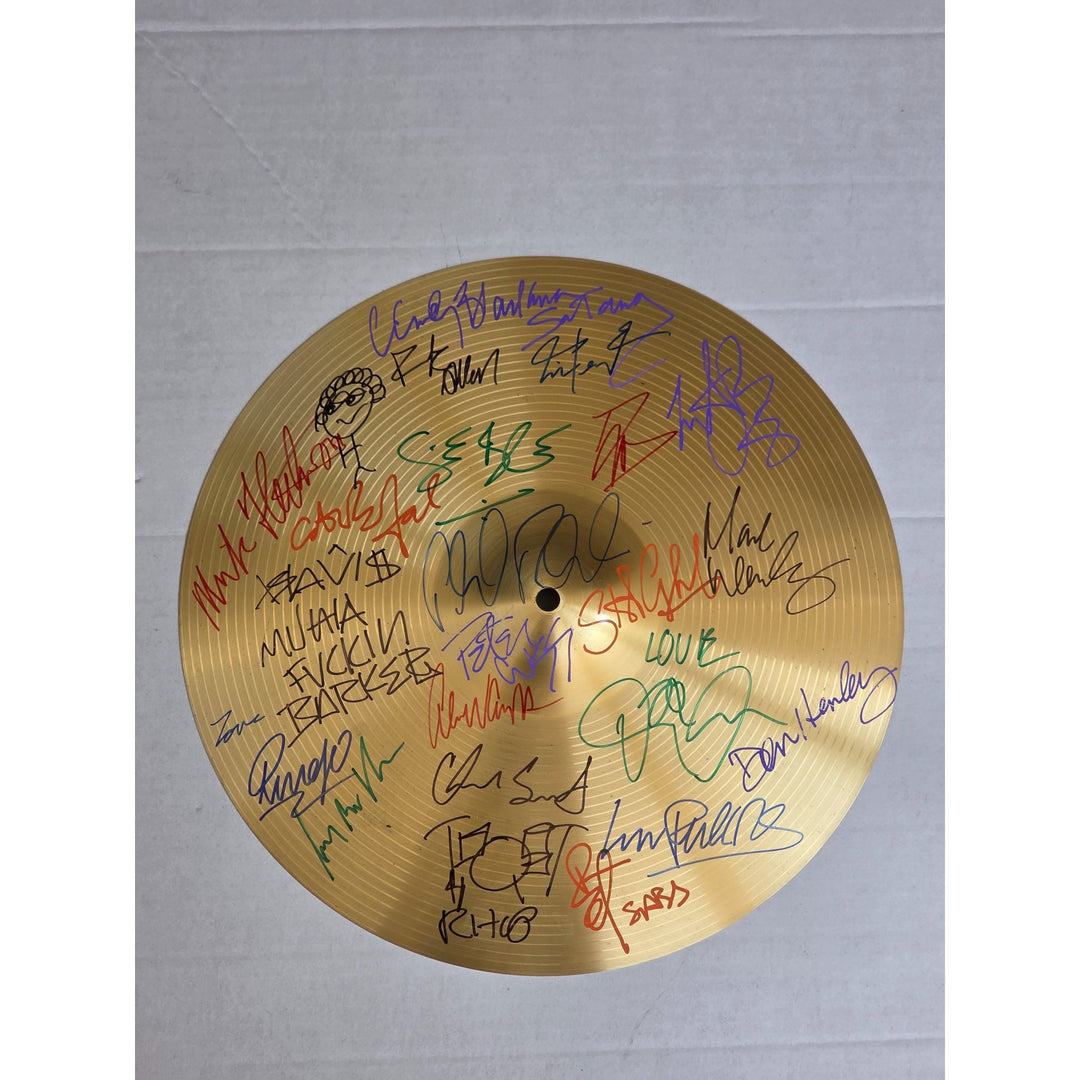 Legendary drummers Ringo Starr Neil Peart Ginger Baker Phil Collins 16-in Cymbal signed with proof.