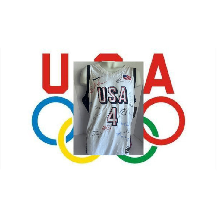 Stephen Curry, Lebron James,Kevin Durant, Anthony Edwards USA 2024 team signed Olympics jersey signed with proof