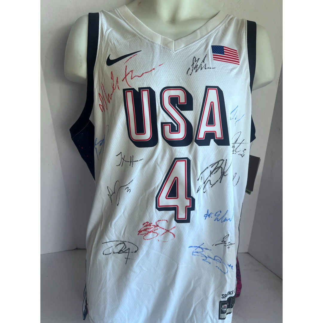 Stephen Curry, Lebron James,Kevin Durant, Anthony Edwards USA 2024 team signed Olympics jersey signed with proof