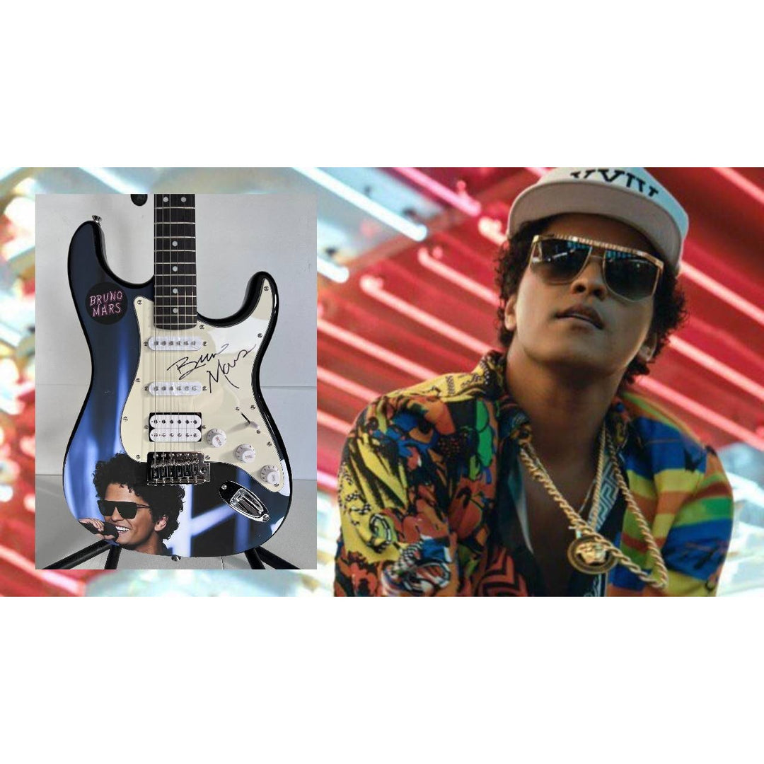 Bruno Mars Stratocaster one of a kind full size electric guitar signed with proof.