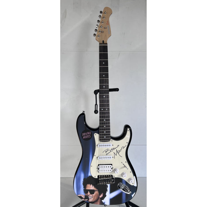 Bruno Mars Stratocaster one of a kind full size electric guitar signed with proof.
