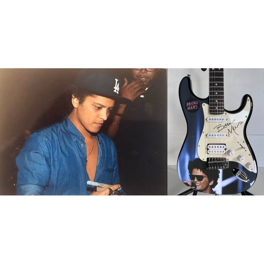 Bruno Mars Stratocaster one of a kind full size electric guitar signed with proof.