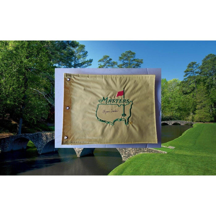 Byron Nelson one of the greatest golfers of all time signed Masters pin flag embroidered with proof