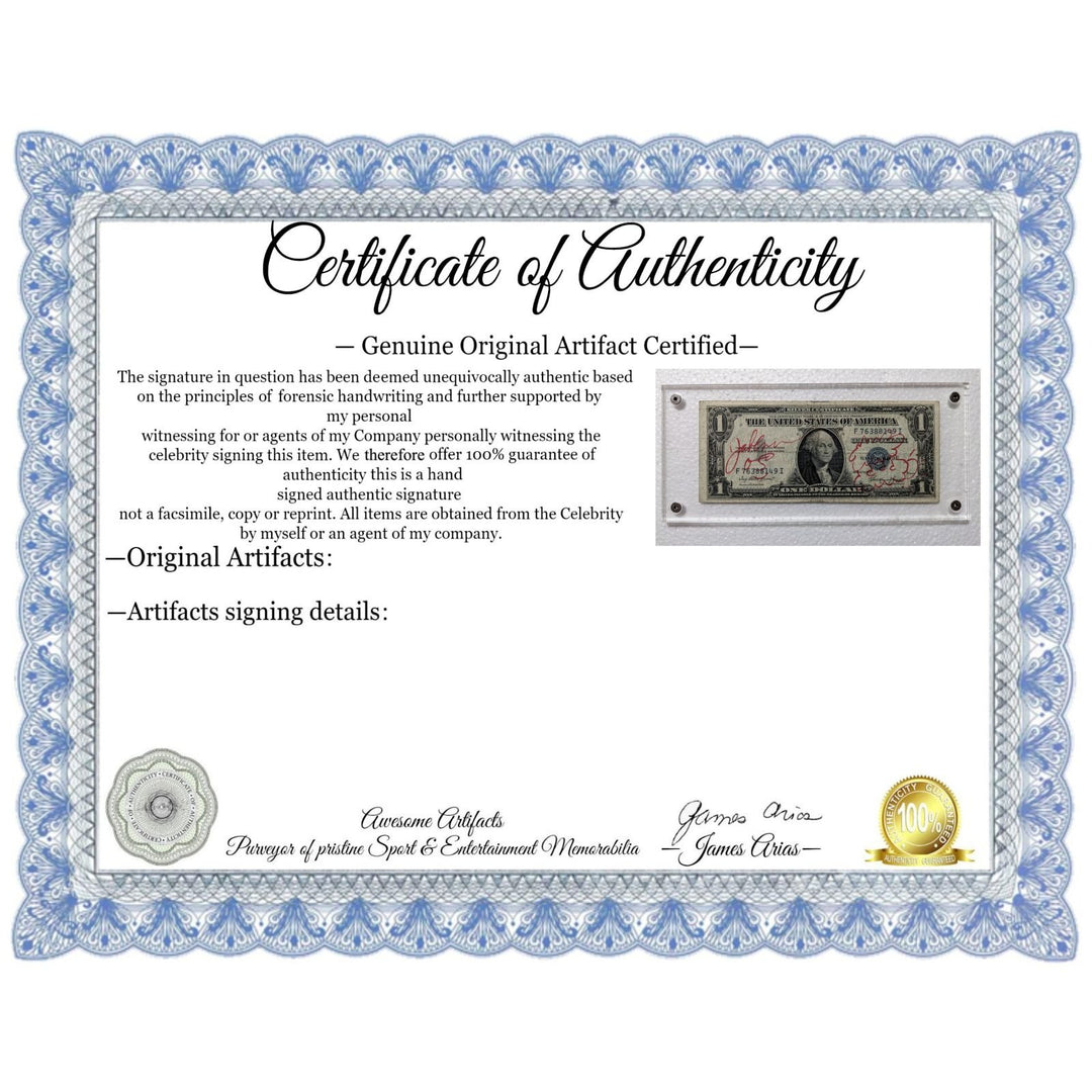 John Lennon of The Beatles Vintage authentic signed US Silver certificate dollar bill