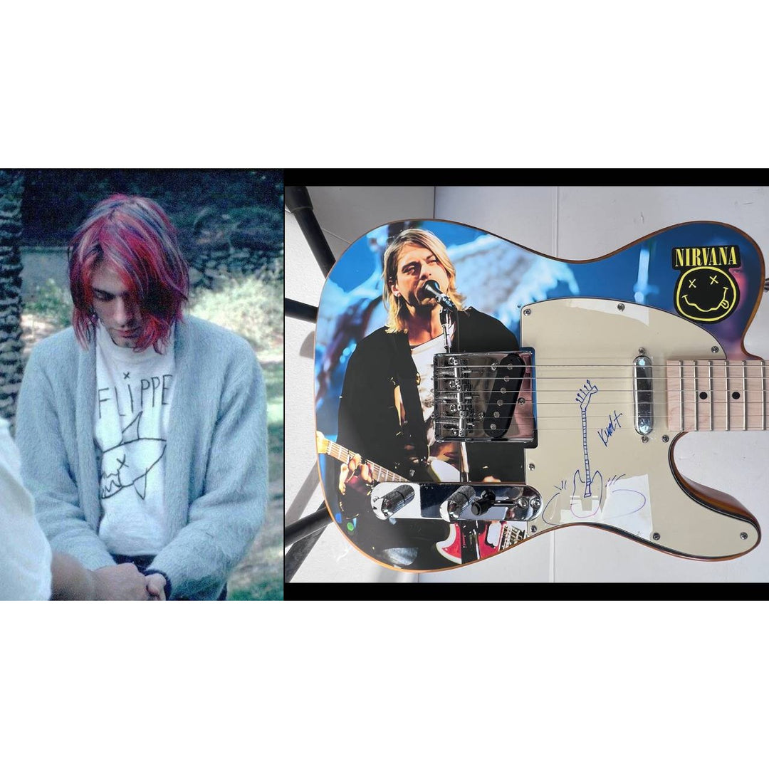 Nirvana Kurt Cobain telecaster electric guitar signed with proof.