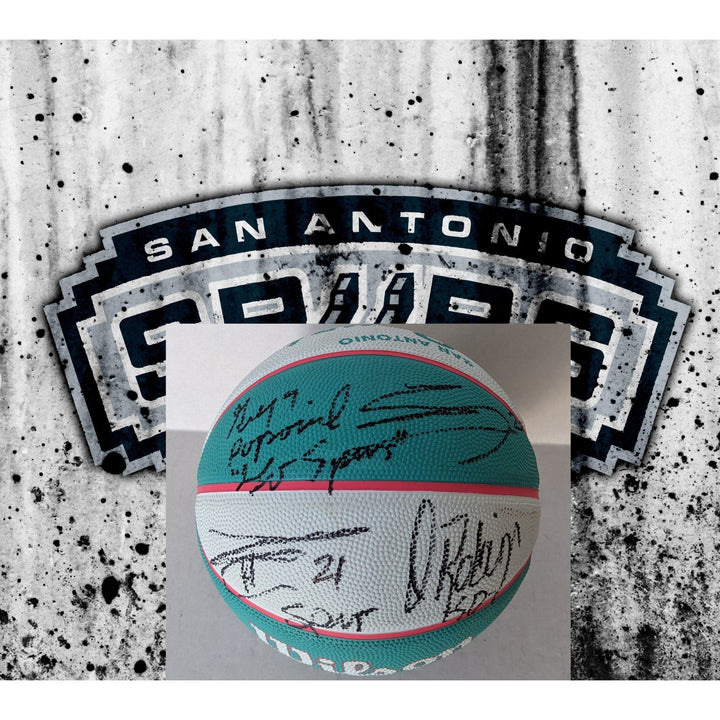 San Antonio Spurs 3/4 size Wilson logo basketball David Robinson, Gregg Popovich, Tim Duncan, Manu Ginobili signed with proof