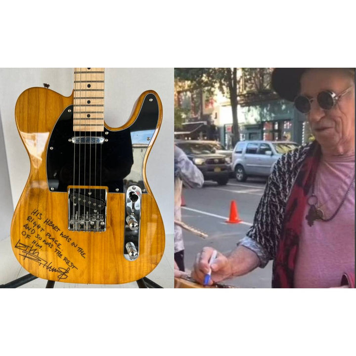 Keith Richards signed and inscribed  wood grain Telecaster electric guitar signed with proof.