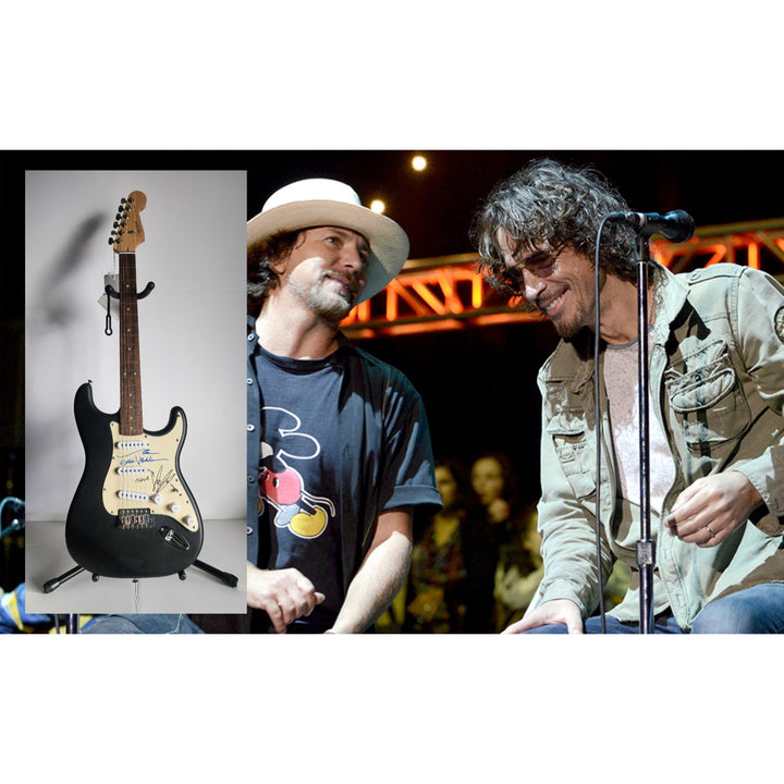 Eddie Vedder Pearl Jam and Chric Cornell Soundgarden, Fender Stratocaster electric guitar signed with proof