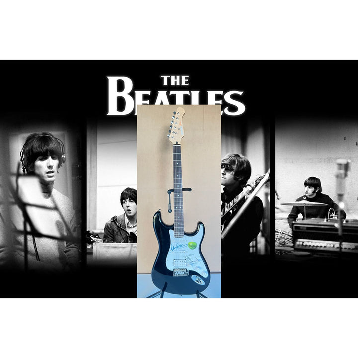 Paul McCartney & Ringo Starr The Beatles full size Stratocaster electric guitar signed with proof
