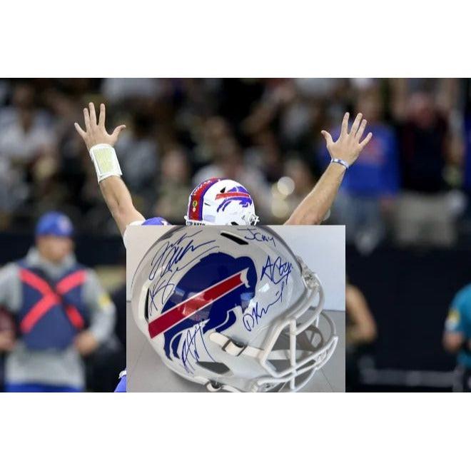 Buffalo Bills Josh Allen Dawson Knox  Khalil Shakir Amari Cooper Gabe Davis James Cook full size helmet signed with proof