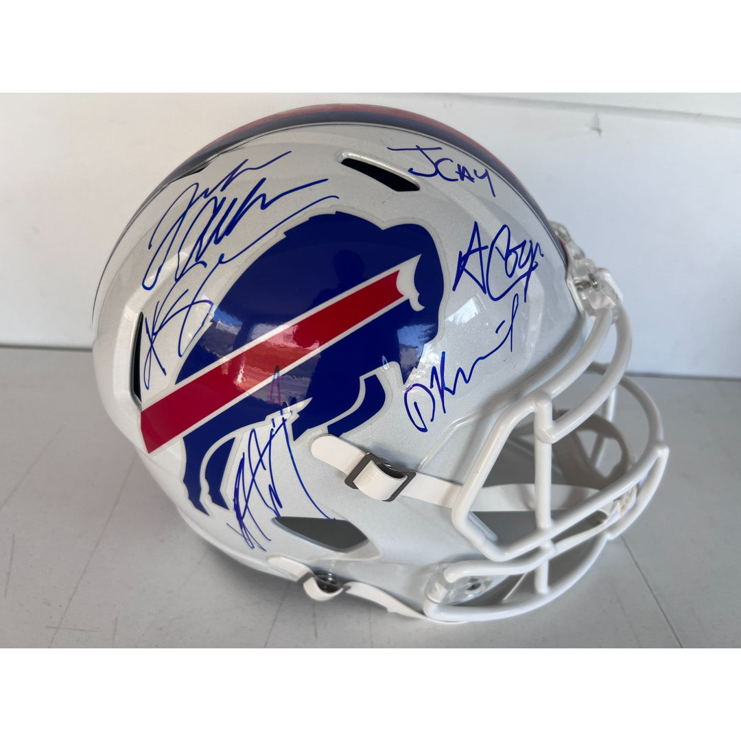 Buffalo Bills Josh Allen Dawson Knox  Khalil Shakir Amari Cooper Gabe Davis James Cook full size helmet signed with proof.