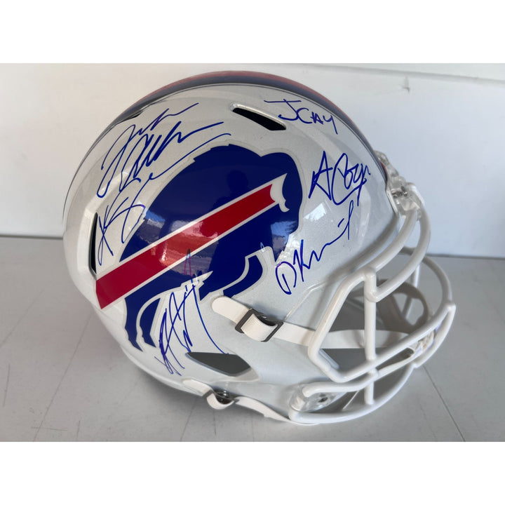 Buffalo Bills Josh Allen Dawson Knox  Khalil Shakir Amari Cooper Gabe Davis James Cook full size helmet signed with proof.