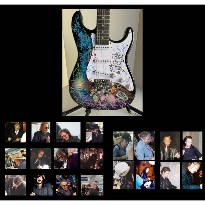 Heavy Metals Greatest bands Metallica Iron Maiden judas priest Black Sabbath Pantera electric guitar signed with proof.