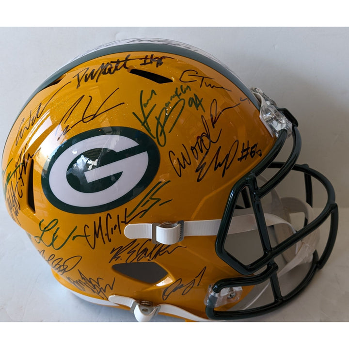 Green Bay Packers 2025 team helmet 35 plus Jordan Love Micah Parsons, Josh Jacobs, Romeo Doubs, Riddell full size helmet signed with proof